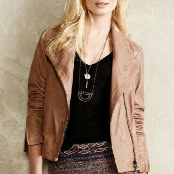 Anthropologie Dolan Moto Leather Jacket Brown - Picture 10 of 10